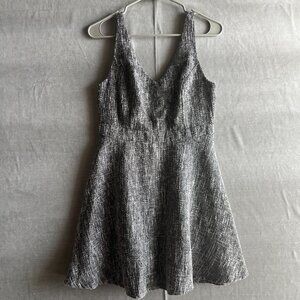 Lulus Tweed Fit‎ & Flare Dress Size M Black White Sleeveless V-Neck Cocktail
